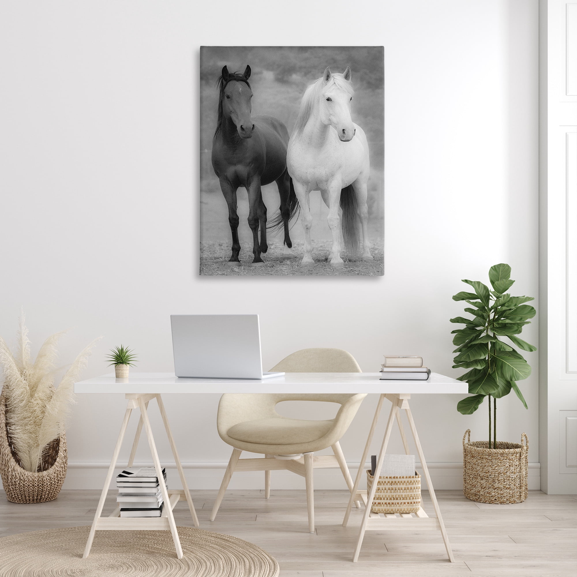 Stupell Industries White & Black Horses Animals & Insects Photography Gallery Wrapped Canvas Art Print Wall Art, 36 x 48