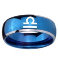 thumbnail image 2 of Tungsten Libra Horoscope 8mm Shinny Blue Two Tone Dome Polished Edges Men Ring, 2 of 2