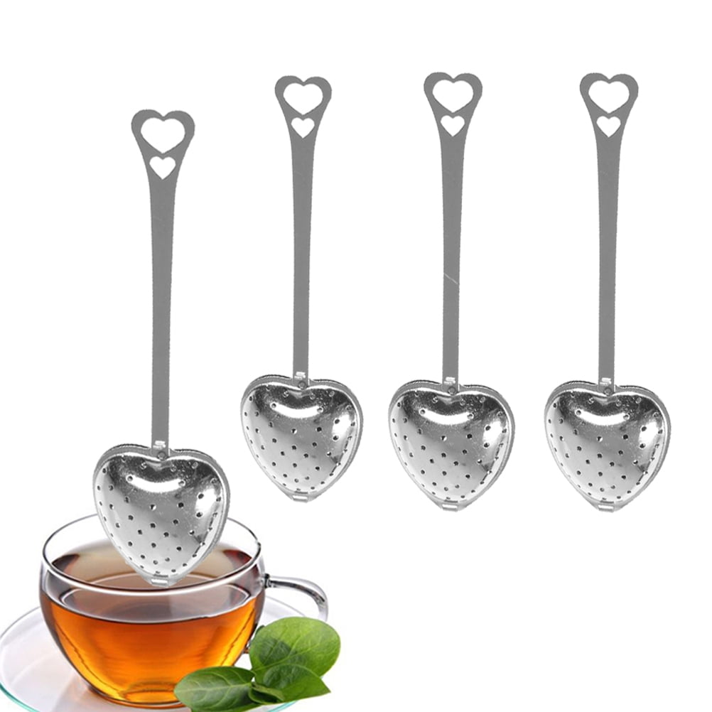 Valatala 4PCS Stainless Steel Heart Shape Tea Infuser Long Handle