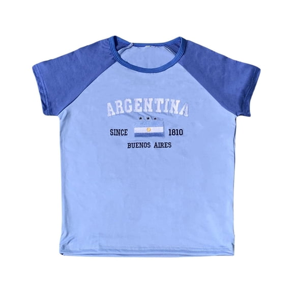 Trendfront Womens Argentina Soccer Shirt Short Sleeve Crewneck Raglan Football Fan Flag Print 2026 School Sports Athletic Summer Tee