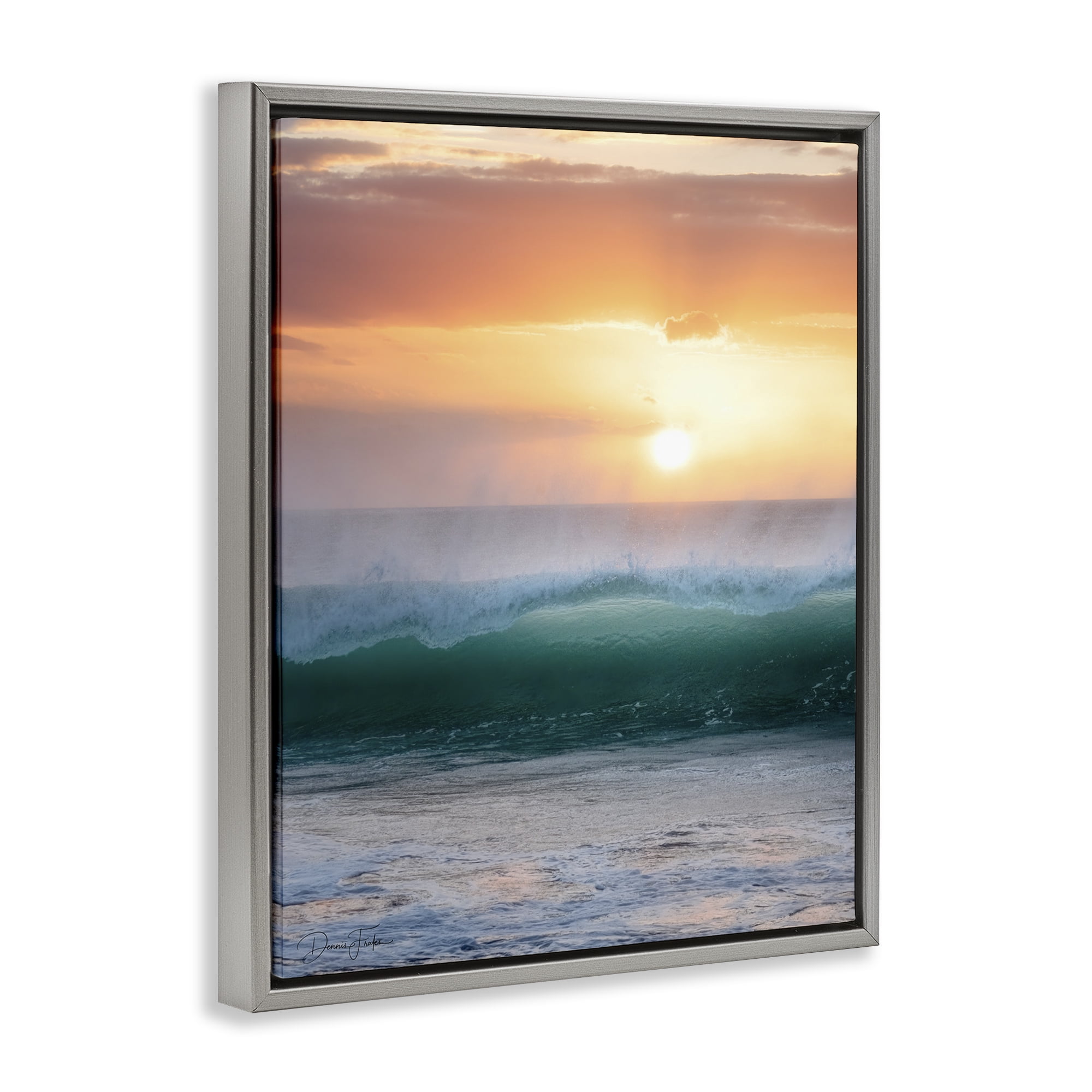 Stupell Industries Breaking Sea Wave Coastal Photography Gray Floater Framed Canvas Art Print Wall Art, 25 x 31