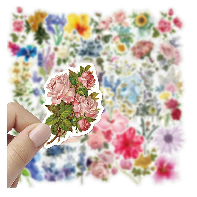 BUKE 6 Styles 100Pcs/Bag Vintage Botanical Stickers Aesthetic Flowers