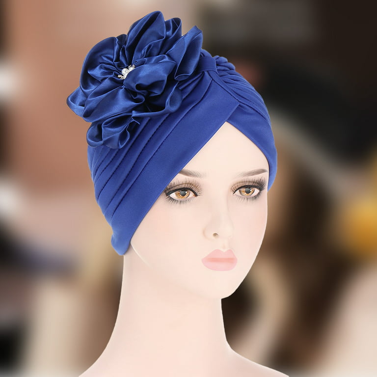 Solid Color Flower Decor Headscarf Cap Women Knot Ruched Head Wrap Hair  Accessories 