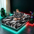 thumbnail image 4 of Manfei Black Silver Twin Sheets, Gradient Wave Striped Bedding, Black Reversible 3pcs1 Flat Sheet + 1 Fitted Sheet + 1 Pillowcase, 4 of 6