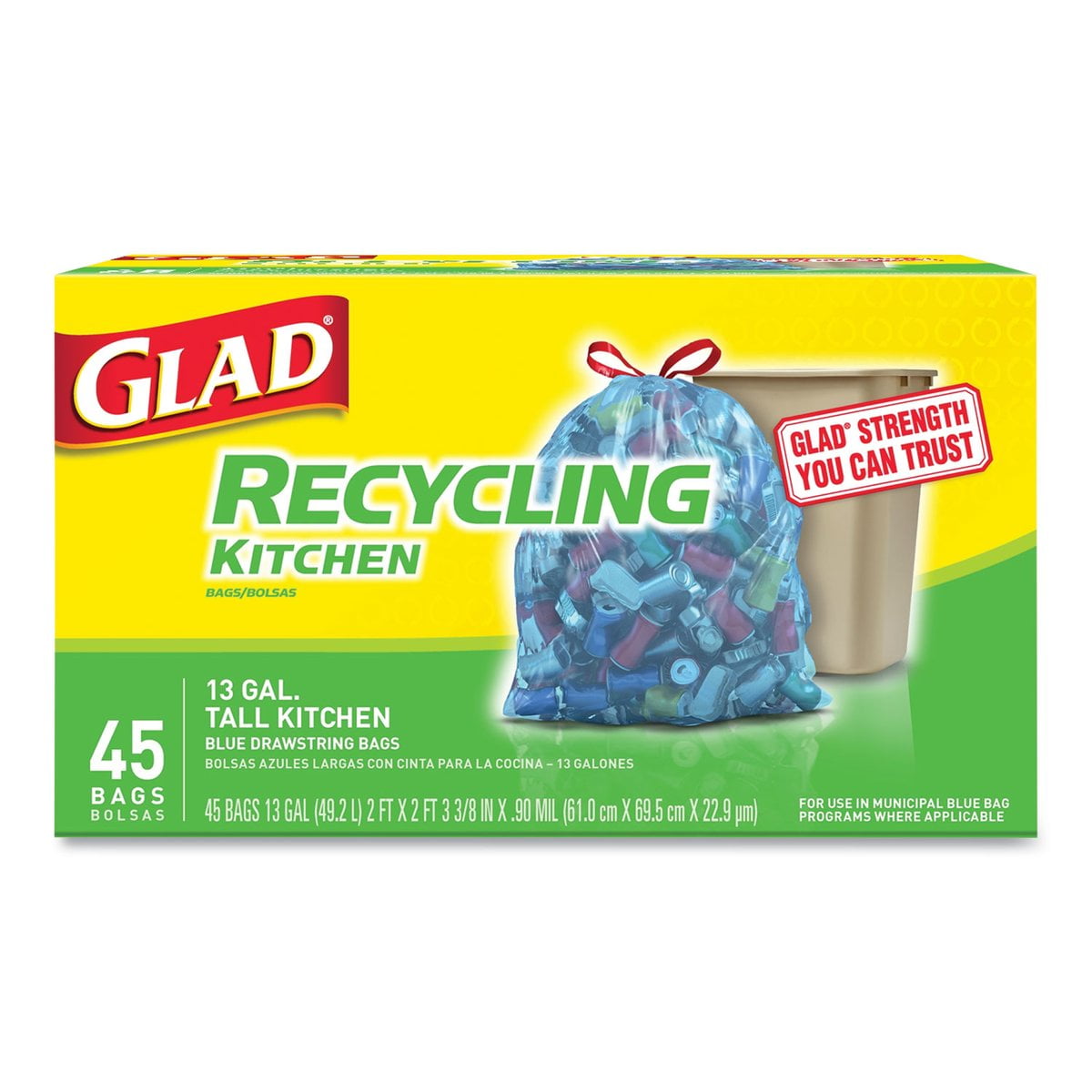 Glad Tall Kitchen Drawstring Clear Recycling Trash Bags 45 Count 13 Gallon 