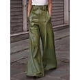 thumbnail image 5 of Women'S Faux Leather Pants PU High Waist Wide Leg Pants with Pockets Pleated Going Out Trousers Green S, 5 of 6