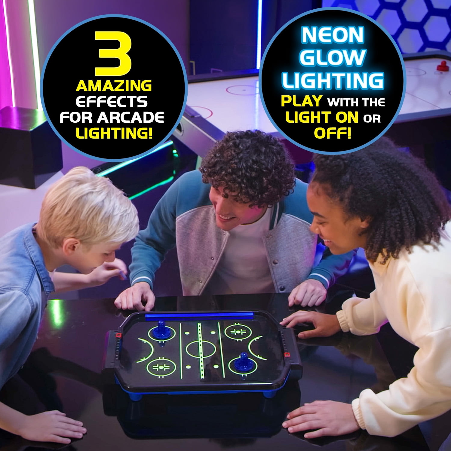Ambassador Electronic Arcade Air Hockey Table with Neon Lights and Glow in The Dark Features, for Family and Kids Play, Ages 6 and Over