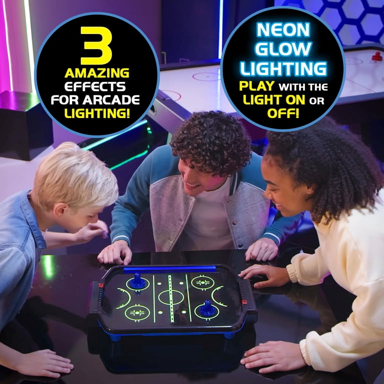 Ambassador Electronic Arcade Air Hockey Table with Neon Lights and