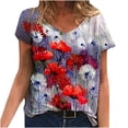 thumbnail image 2 of Puntoco Mujer Verano Moda Manga Corta V-Cuello Impresión Casual Blusa Camiseta Tops Puntoco Puntoco-3514, 2 of 3
