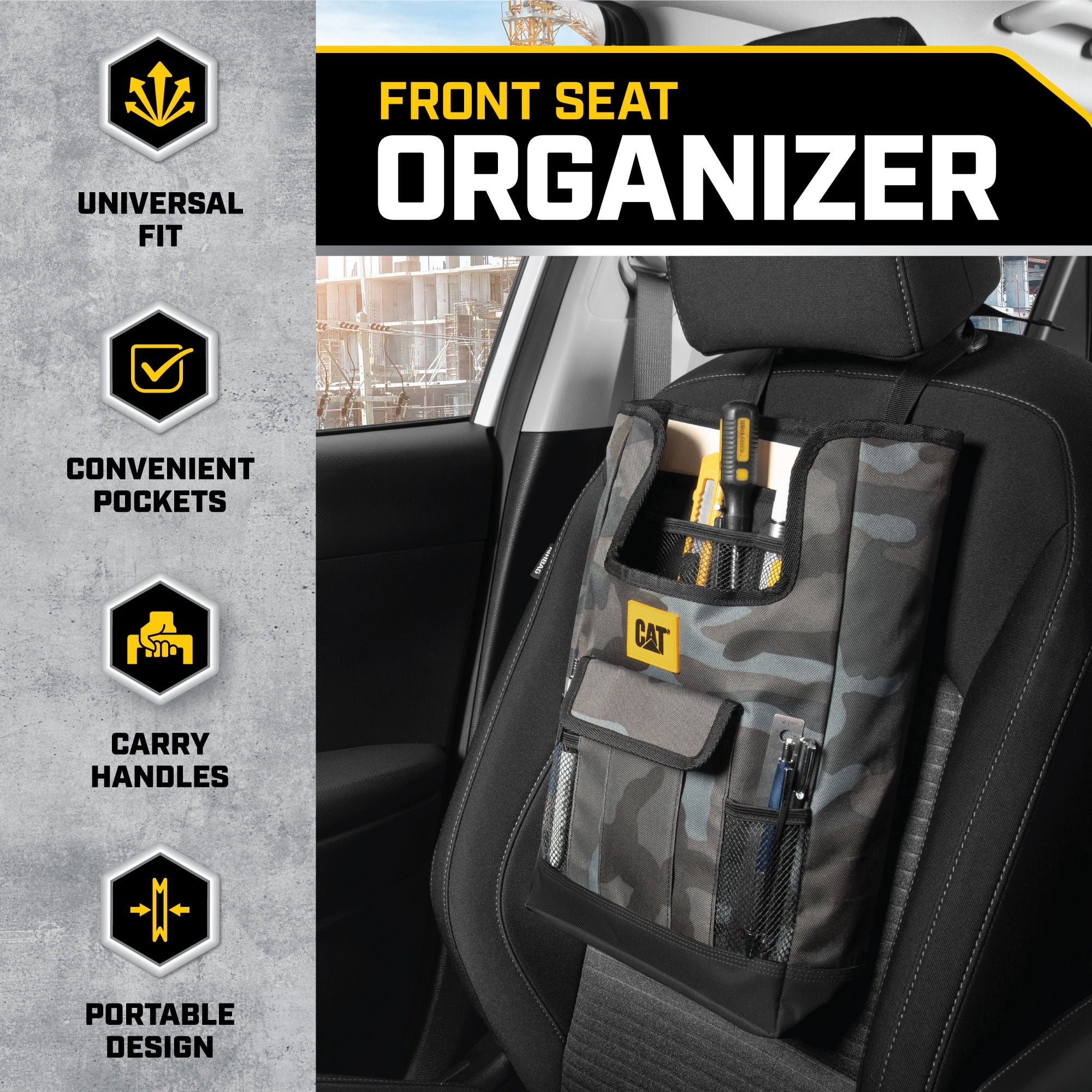 Caterpillar Front Seat Organizer, Back Seat Storage with Adjustable Straps For Car, Truck & SUV (Camo)
