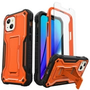 ExoGuard Compatible with iPhone 13 Mini Case, Rubber Shockproof Full-Body Cover Case Built-in Screen Protector with Kickstand for iPhone 13 Mini 5.4 inch Phone (Orange)