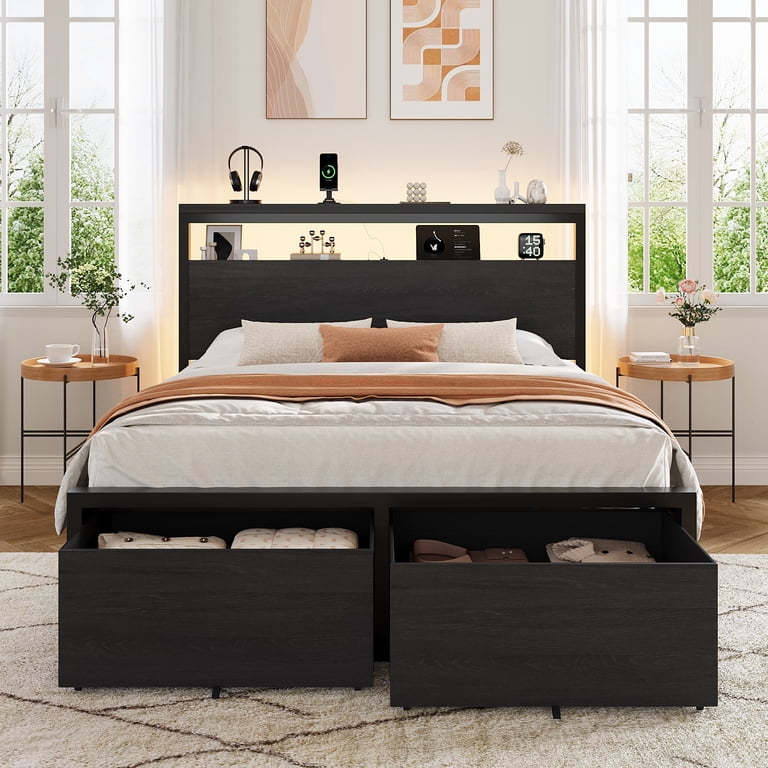 Amolife Queen Storage Bed with LED Charging Station photo 1