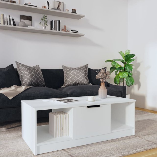 vidaXL Table Basse Blanche 102x50x36 cm Bois Manufacturé