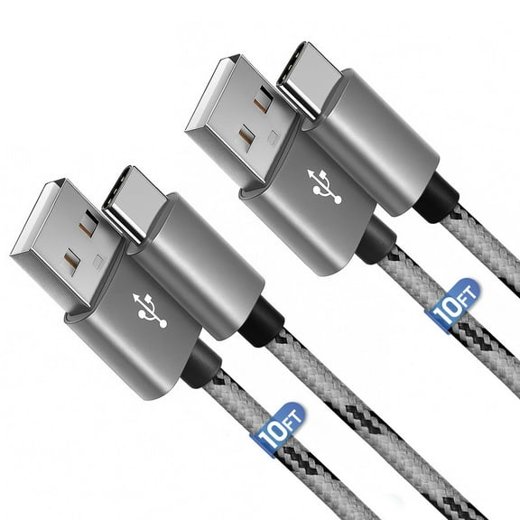 Afflux 2 Pack USB-A to USB-C Fast Charger Braided Type C Cable Compatible with iPhone 17 / 16 / 15 Pro Max Plus Air, Samsung Galaxy S25 S24 S23 Ultra, Google Pixel, iPad Pro, Universal (10ft, Gray)