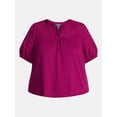 thumbnail image 5 of Terra & Sky Women's Plus Eyelet Yoke Top with Short Puff Sleeves, Sizes 0X-5X, 5 of 5