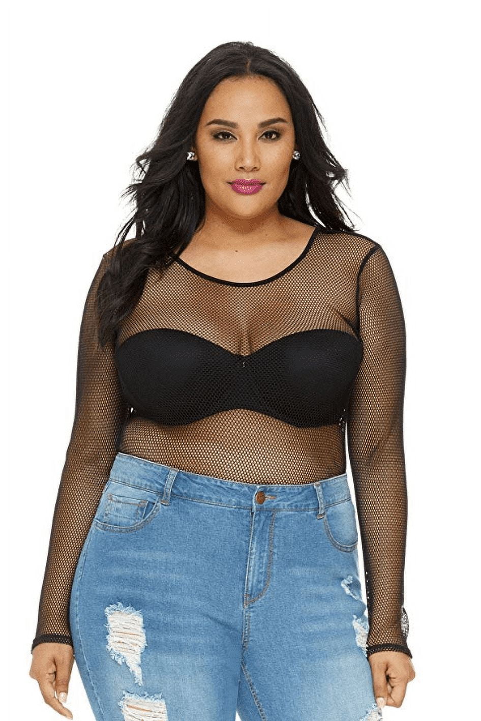 black fishnet top plus size