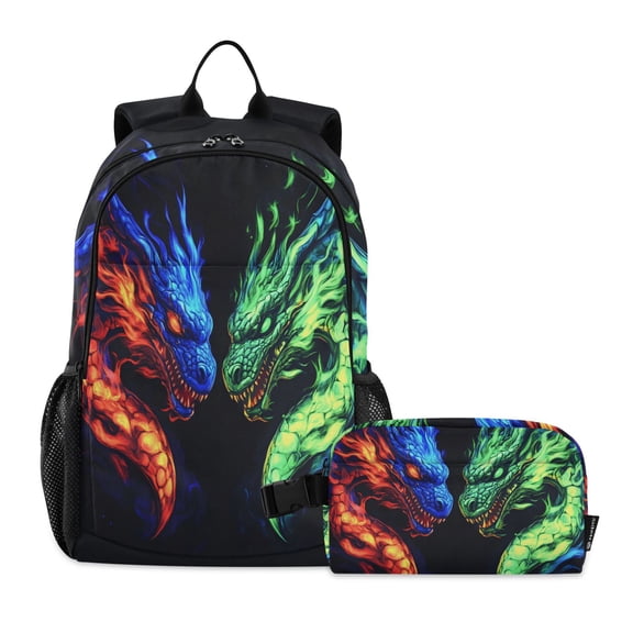 ALAZA Cool Dragon Heads School Backpack Lunch Box Set Student Bookbag