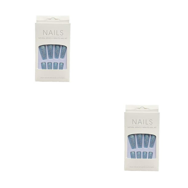 Calcomanías de uñas Jumpingount 1 Juego extra largas color sólido H33 azul profundo pegamento gelatina 2Conjunto