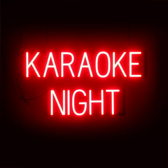 SpellBrite KARAOKE NIGHT LED Sign for Business. 28.6" x 15" Red KARAOKE NIGHT Sign Has Neon Sign Look With Energy Efficient LED Light Source. Visible from 500  Feet, 8 Animation Settings.