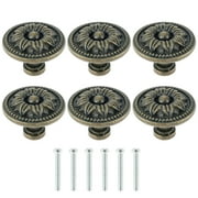 NUAHRHY 6pcs Vintage Cabinet Knobs Antique Bronze Cupboard Door Pull Knob Round Zinc Alloy Dresser Knob Flower Drawer Handle Knob with 6 Screws for Furniture Kitchen Cupboard Closet Wardrobe