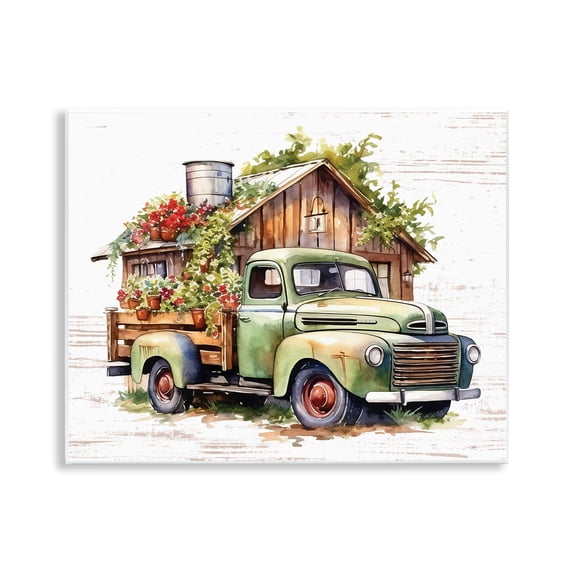 Stupell Industries Rustic Pickup with Greenery Transportation Painting Unframed Art Print Wall Art, 14 x 11