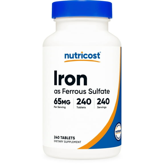 Nutricost Iron (As Ferrous Sulfate) 65mg, 240 Tablets - Non-GMO, Gluten Free Supplement