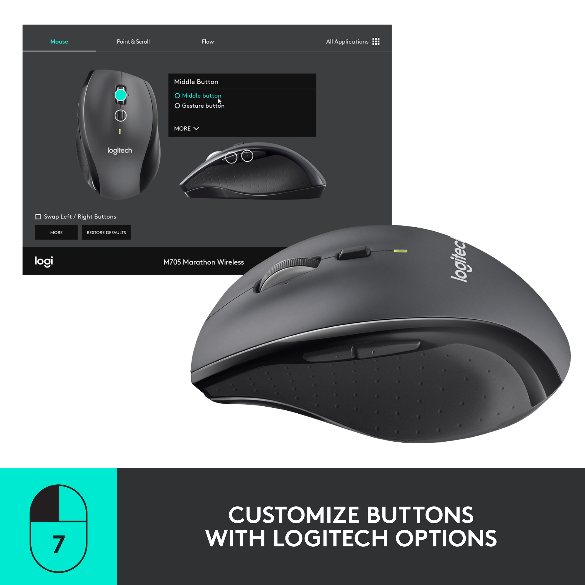 Logitech M705 Marathon Wireless Mouse, Black photo 4