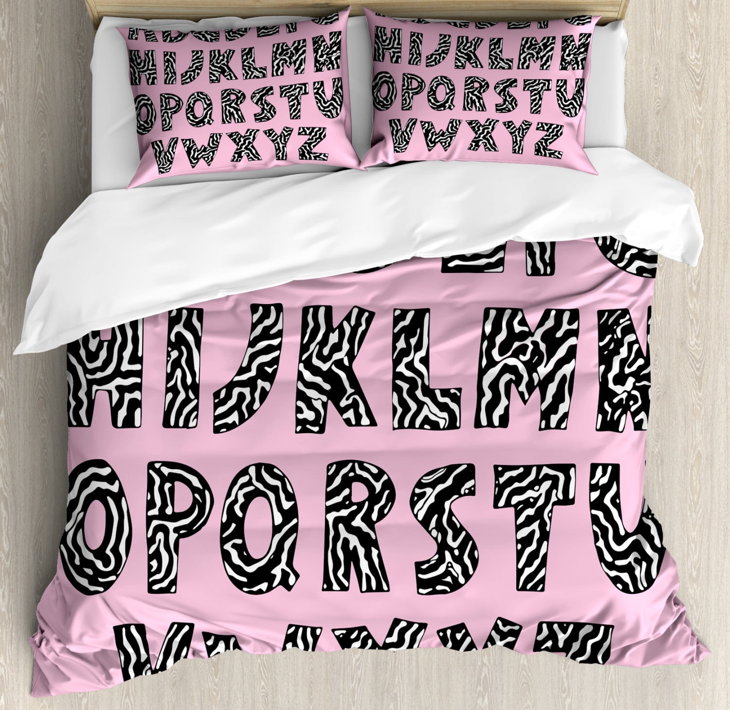 Pink Zebra King Size Duvet Cover Set Funky Letters Written In