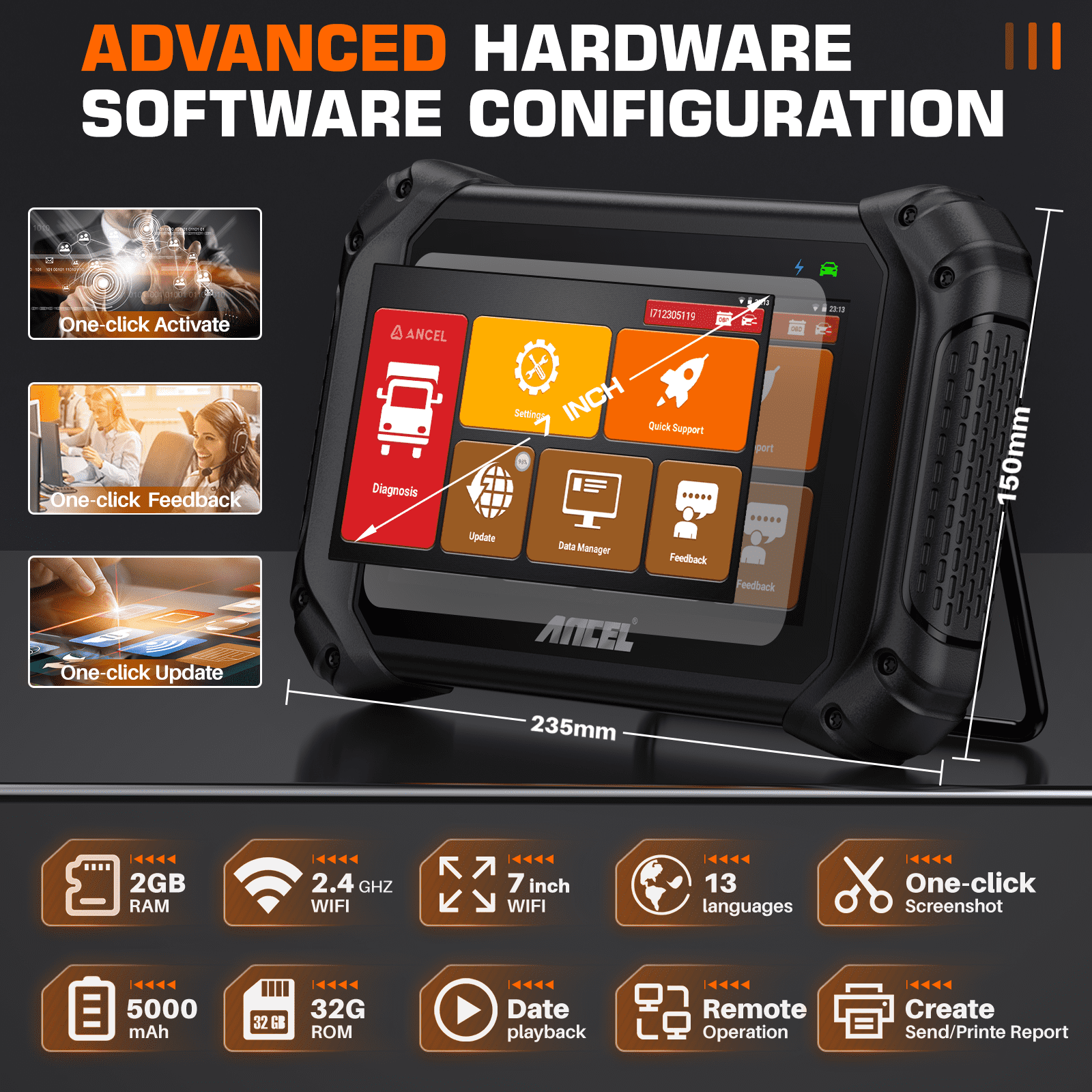 ANCEL V5 HD Heavy Duty Truck Scanner, Bidirectional Diesel Diagnostic Scan Tool, 40+ Resets Full System Car Diagnostic Tool ABS SRS DPF Regen for Truck & Commercial Vehicle