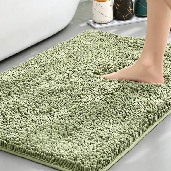 RLESO Chenille Bath Rug 24X17,Rubber Back Quick Dry Washable Microfiber Bathroom Mats,Sage Green