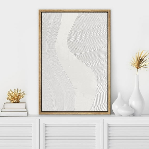 PixonSign Framed Canvas Wall Art Geometric Pastel Gray White Line Collage Abstract Print Minimalism Contemporary Nordic Relax/Calm Decoration for Living Room, Bedroom, Office - 16"x24" Natural