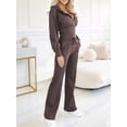 thumbnail image 5 of Women'S Fall Winter Hooded Zip Up Jacket Slim Fit Solid Color Two Piece Set Casual Outfit Brown L, 5 of 8