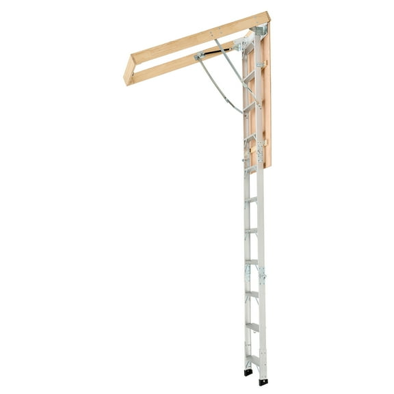 KFFKFF Foldable Aluminum Attic Ladder, 375 lbs Capacity, Adjustable Height from 9.8 to 10.3 ft, Suitable for Ceiling Heights Between 7.66 and 10.25 ft, Designed for Easy and Versatile Access