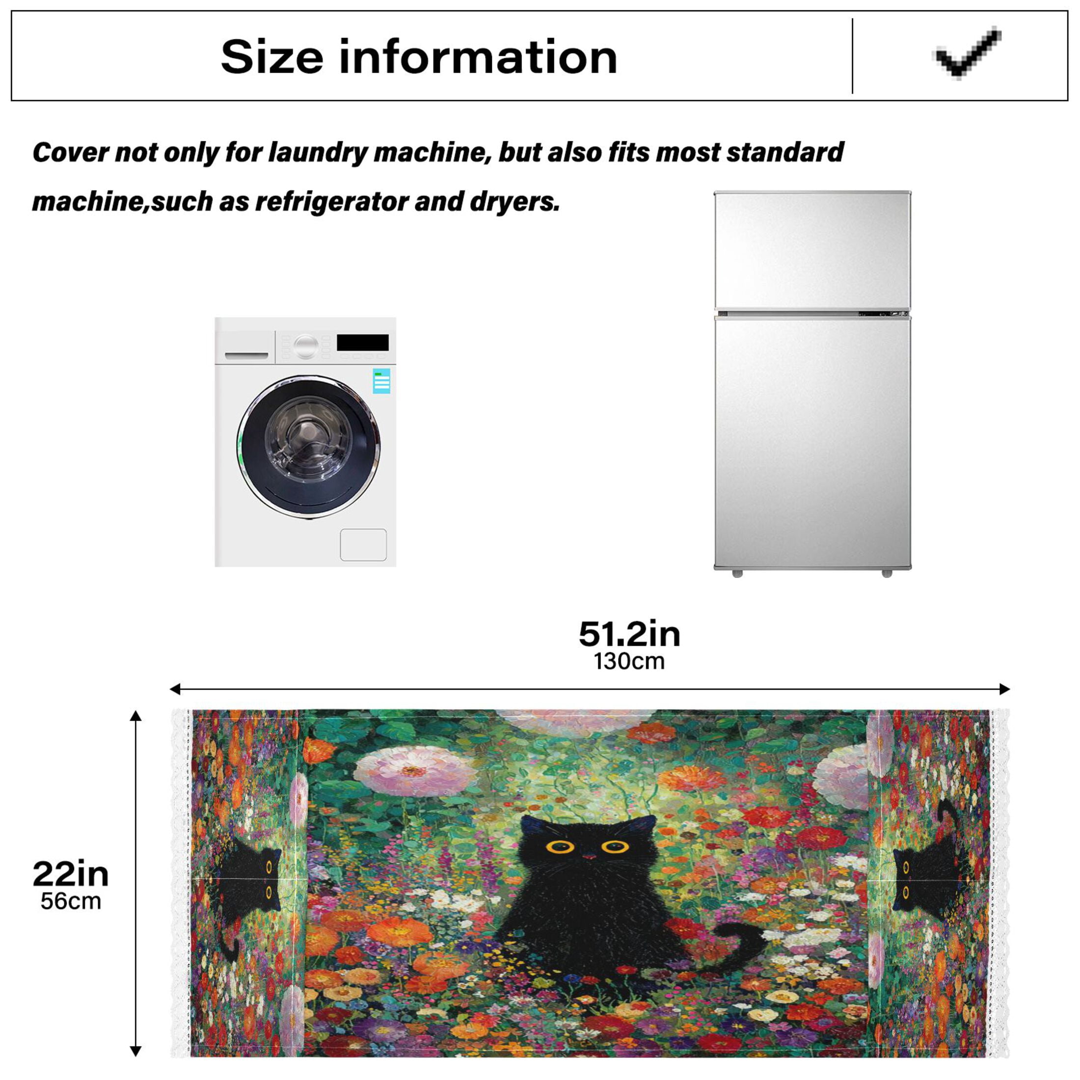 Wobogo Vibrant Floral Black Cat Washing Machine Cover Dustproof Washer Dryer Cover Waterproof Laundry Room Decorative Protector