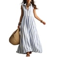 thumbnail image 5 of Women's Casual Sleeveless Lapel Striped Dress with Pockets, Lightweight Fashion, 5 of 6