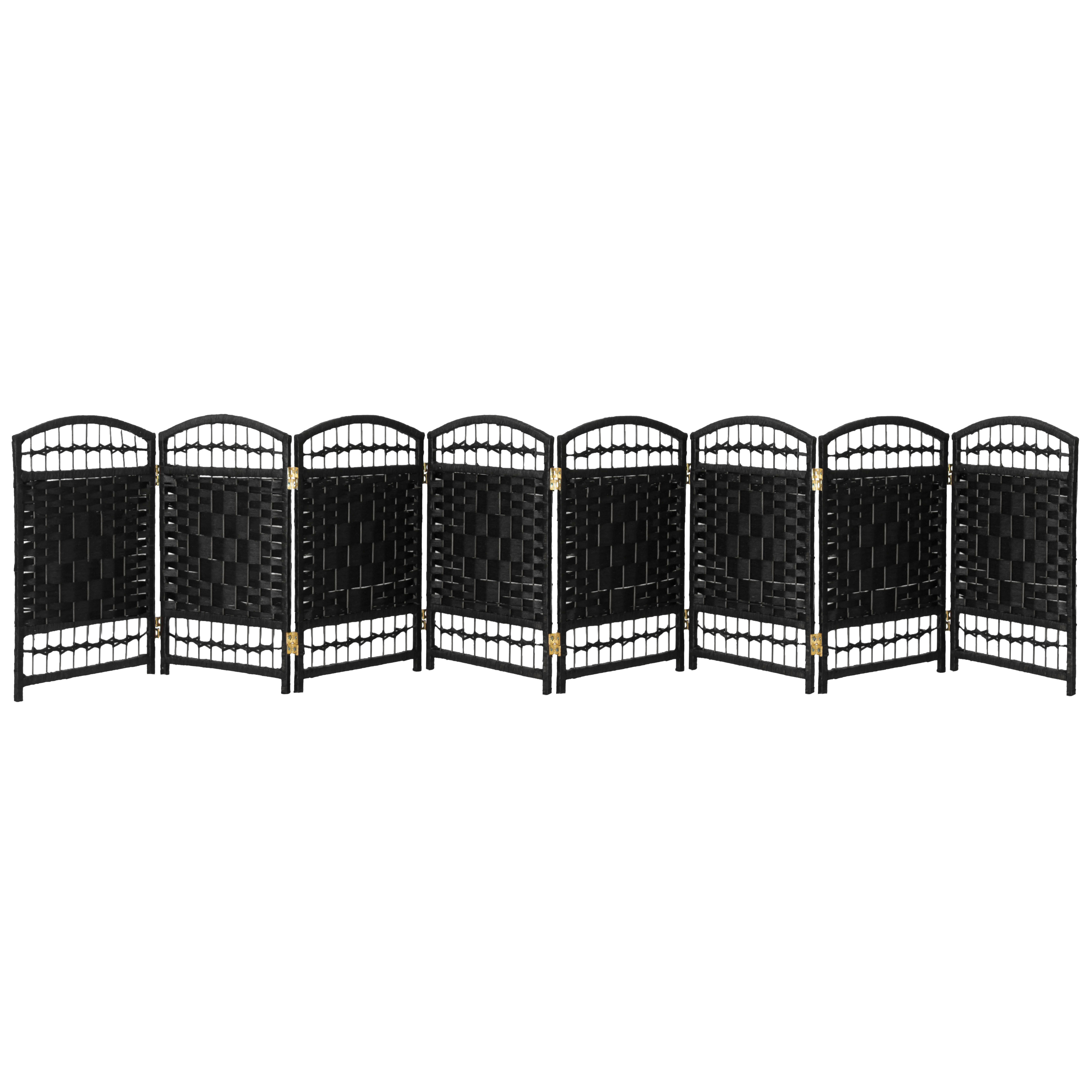 Red Lantern 2 ft. Short Fiber Weave Folding Screen - Black - 8 Panels