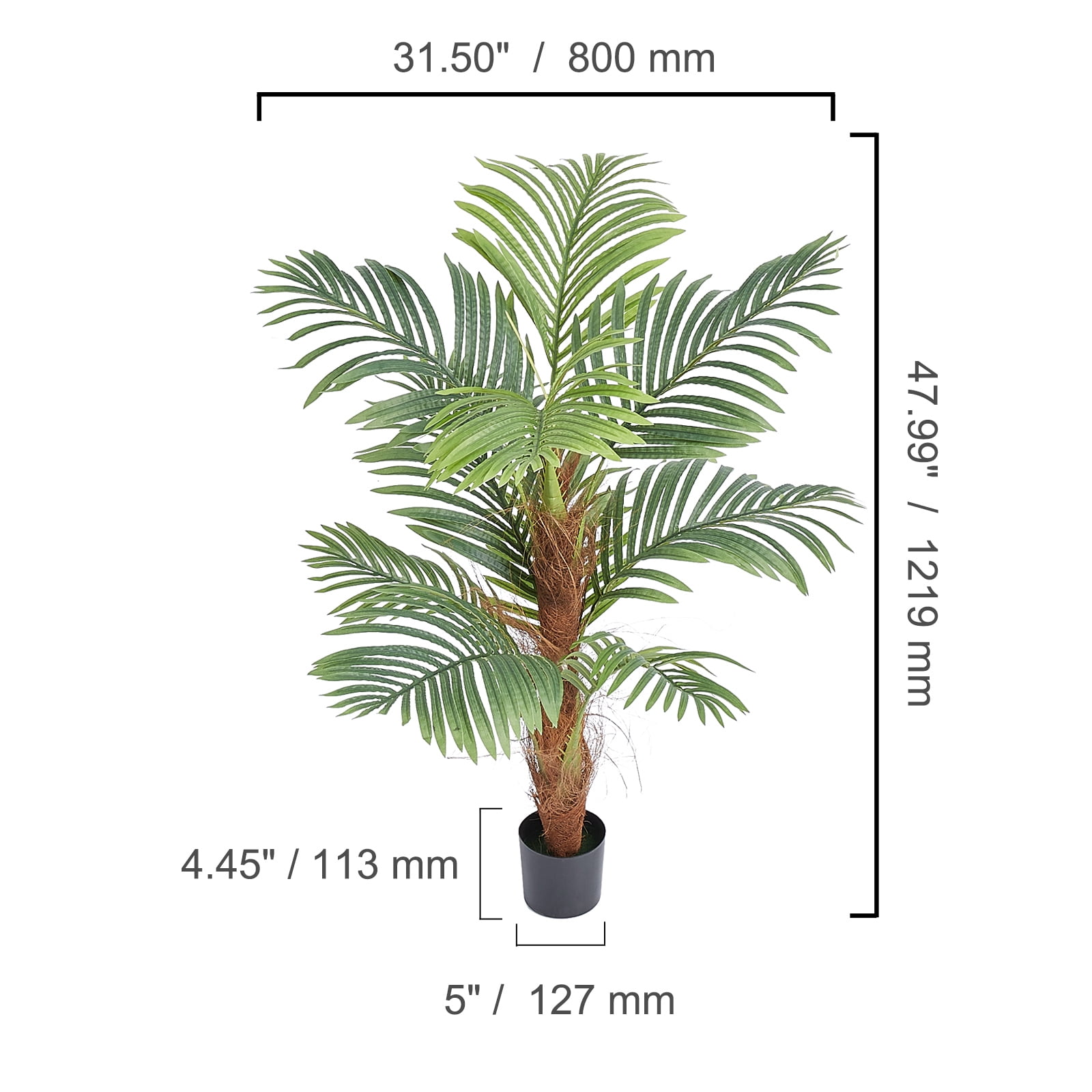 KFFKFF Artificial Palm Tree, 4 FT Tall Faux Plant, Durable PE Material & Stable Base, Low-Maintenance Decorative Plant, Realistic Green Fake Tree for Indoor and Outdoor Home, Office, or Warehouse Use