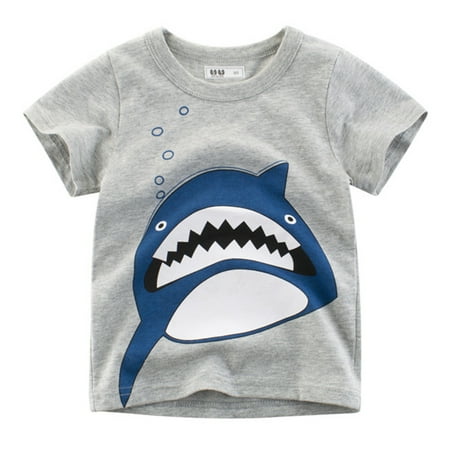 

ZHUASHUM Toddler Kids Baby Boys Cartoon Sharks Short Sleeve Crewneck T Shirts Tops Tee Clothes For 1-7 Years