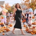 thumbnail image 3 of Agnes Orinda Women's Plus Size Halloween Outfits Dress Summer Sleeveless Square Neck Bodycon Cocktail Sundress Tank Dress 1X Black, 3 of 11