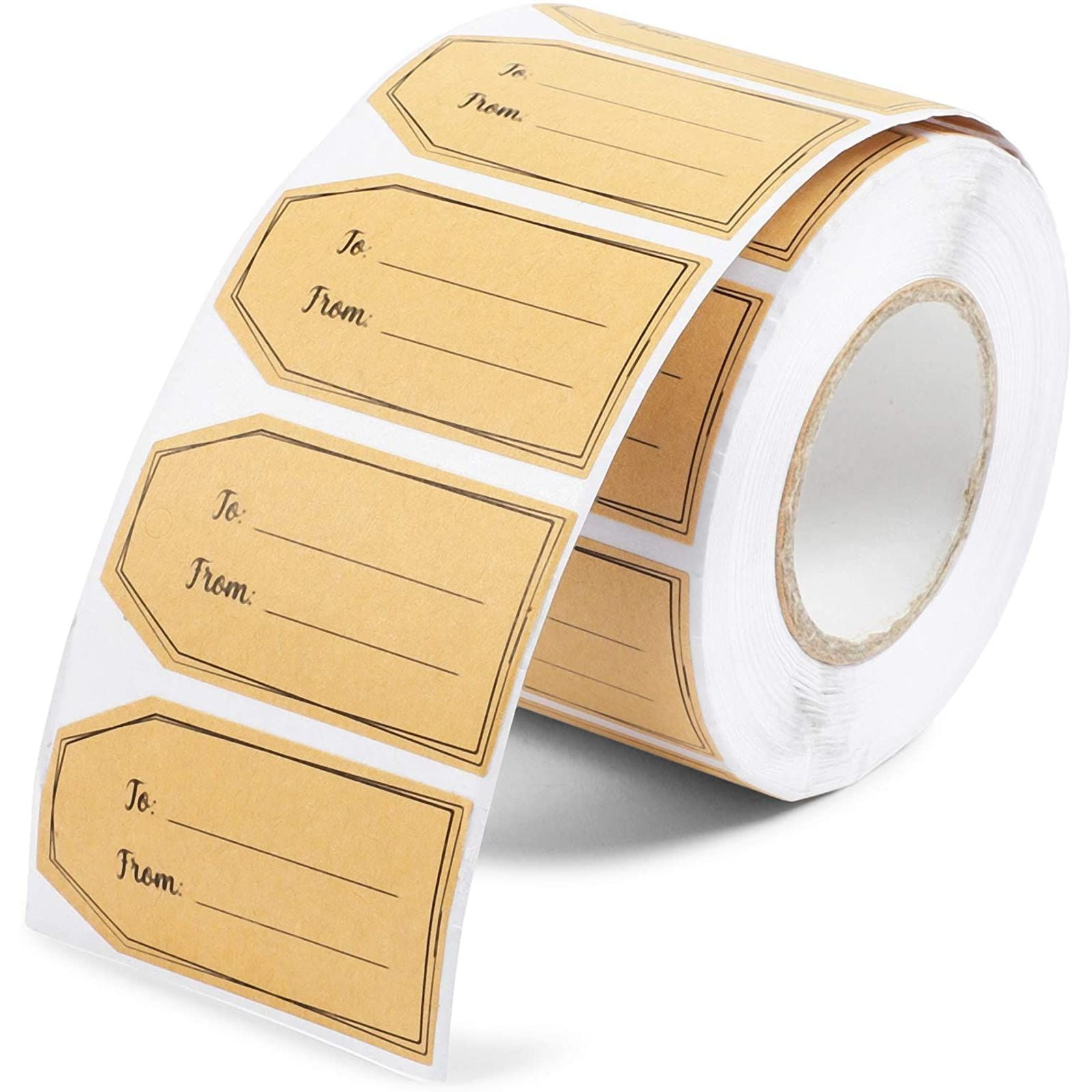 500 Pack Christmas Holiday Brown Gift Tags Sticker for Xmas Presents Wrapping, Self Adhesive Kraft Paper Labels Roll, 2 x 1.15 in