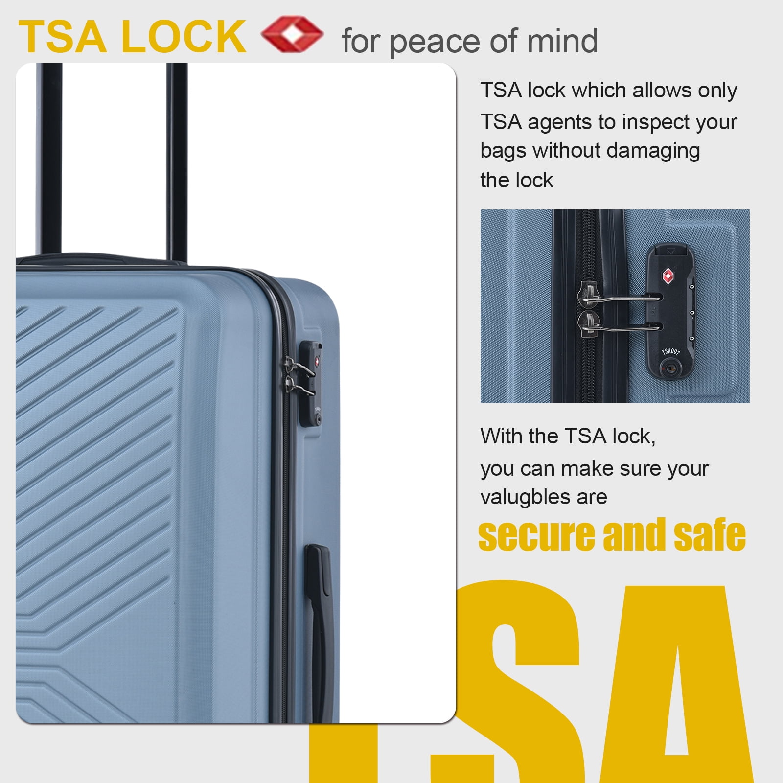Travelhouse 3 Piece Hardshell Luggage Set Hardside Lightweight Suitcase with TSA Lock Spinner Wheels 20in24in28in.(Blue)