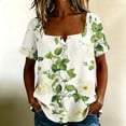 thumbnail image 2 of Kezqiaxn Tops for Women Trendy Flower Short Sleeve Square Neckline Button Down Shirts Plus Size Blouse Summer Clothes, 2 of 8