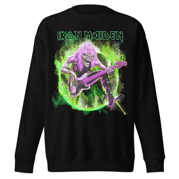 Iron Maiden Green Guitar Jumbo Print Unisex Sweatshirt - Black - Small