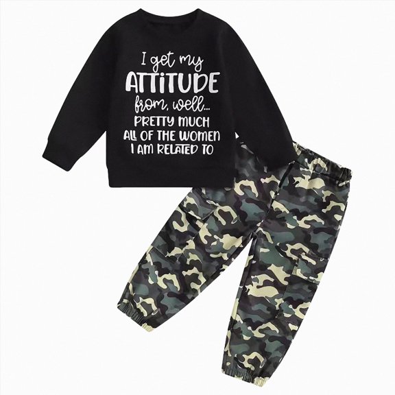 Gubotare Toddler Kids Baby Boy Fall Outfits 1T 2T 3T 4T 5T Letter Print Long Sleeve Tops Camouflage Pants Winter Clothes Sets (Dark Gray, 12-18 Months)