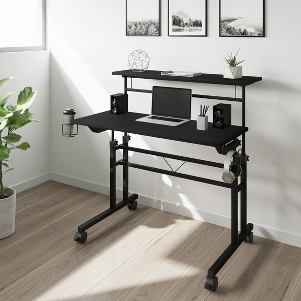 Techni Mobili Rolling Writing Desk with Height Adjustable Desktop and