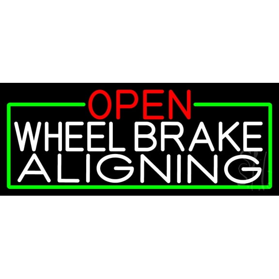 Open Wheel Brake Aligning With Green Border LED Neon Sign 13 x 32 - inches, Clear Edge Cut Acrylic Backing, with Dimmer - Bright and Premium built indoor LED Neon Sign for automotive store, and mall.