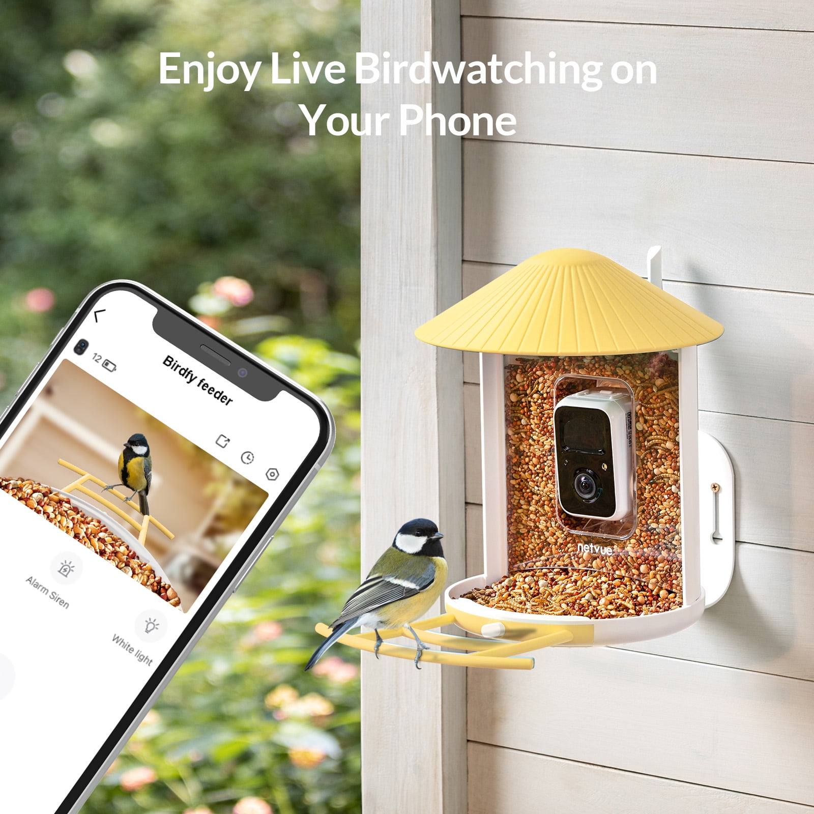 Bird Feeder with Camera, Netvue Birdfy Outdoor Smart Bird Watching Camera with Solar Panel, Yellow(Lite)