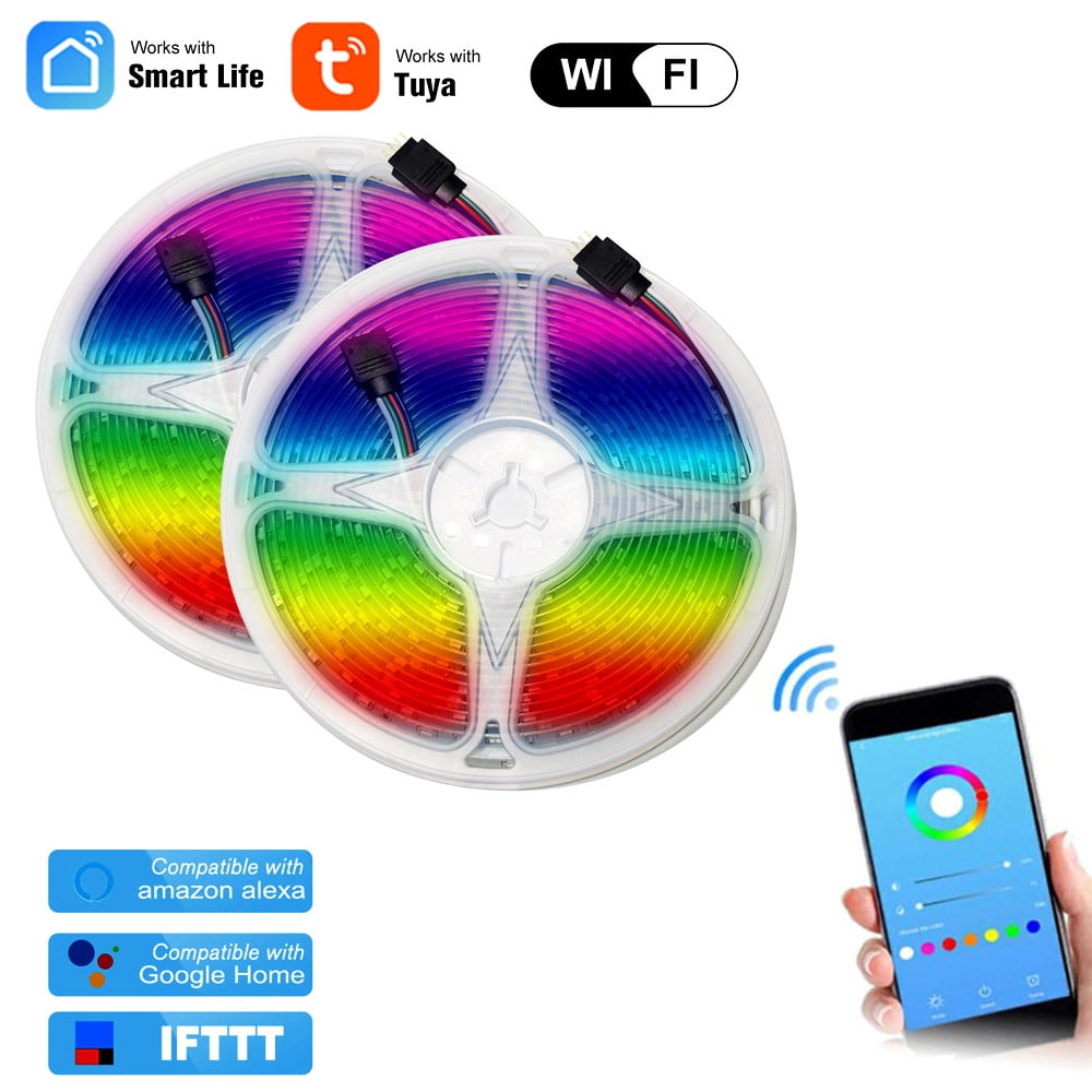 transfusion Lad os gøre det At bygge WIFI LED Strip Lights Kit 10m/32.8ft Length RGB Smart Light Strip Tuya APP  Remote Control Dimmable Changing Color Compatible With Home for Bar Home  Decoration - Walmart.com