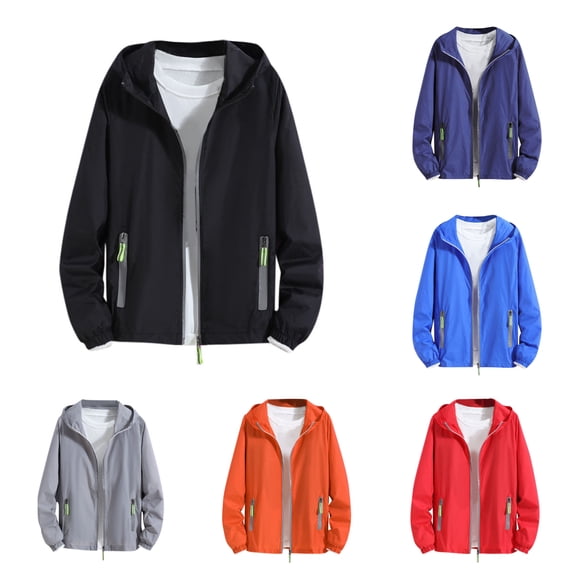 Afuyipoi Men's Fashionable Outwear Jackets,Anti - UV Pocket Reflective Zipper Hooded Long Sleeved Sunscreen Clothing Black XL