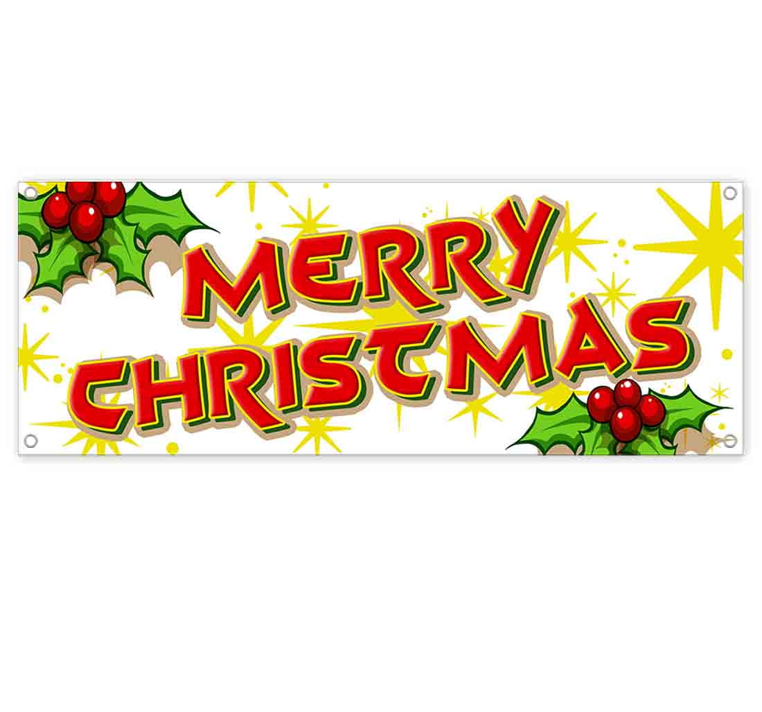Heavy-Duty Vinyl Single-Sided with Metal Grommets Non-Fabric Merry Christmas 13 oz Banner 
